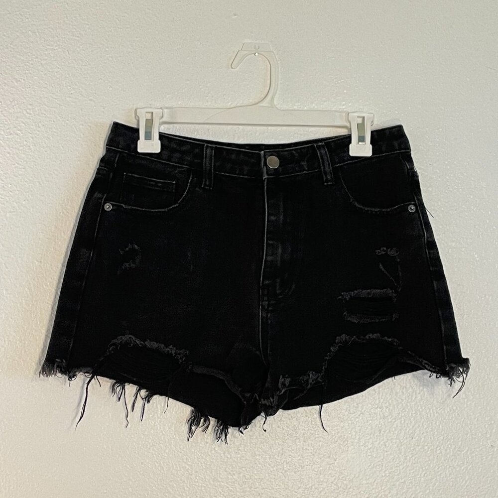 Dark Wash Distressed High-Waisted Jean Shorts